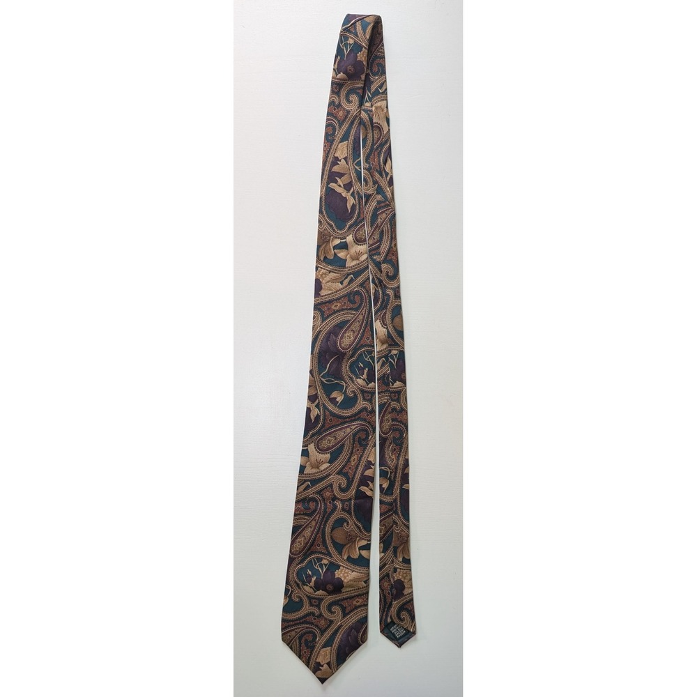 Bert Pulitzer Signature Collection Silk Paisley Floral Tie Plum Teal Gold Mens